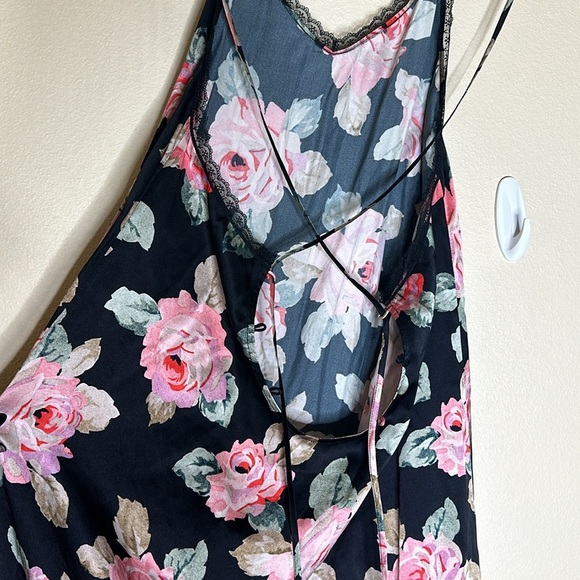 R13 Lace Slip Dress Silk Size Medium Black With Pink Floral Pattern Mid Length - Picture 7 of 11